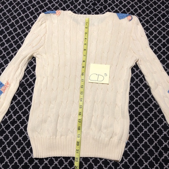 Polo Ralph Lauren Patchwork Cable Knit Sweater Womens Sz Medium Pima Cotton CD3 - Picture 3 of 8